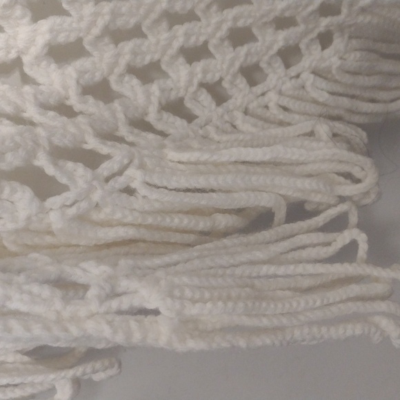 Handmade Crochet Cream Open Knit Shawl Boho Fringe Blanket Shawl - Picture 4 of 16